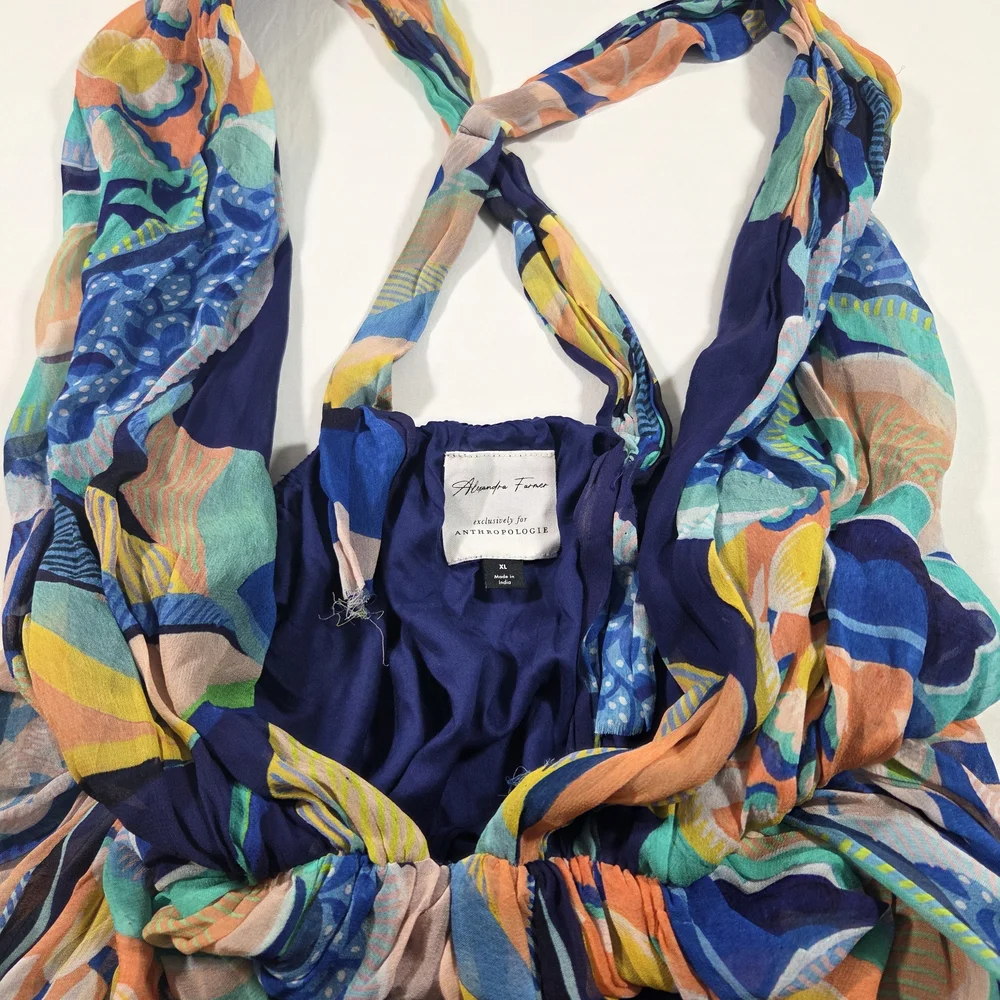 Alexander Farmer Anthropologie Multicolor Maxi Halter Maxi Dress Cross-Back XL - Picture 10 of 12